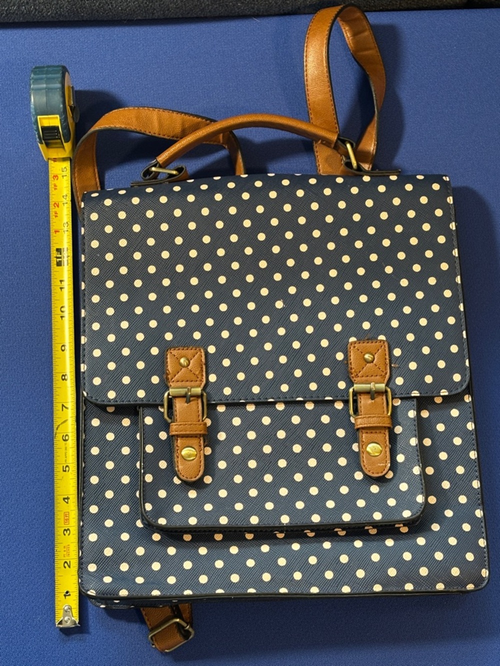 Accessorize Navy Polka Dot Backpack with Leather Trim